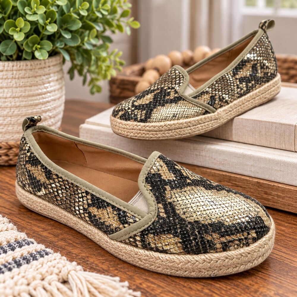 Clarks Azella Theoni Snake Print Slip On Espadrille Loafers Size 8 Coastal Boho